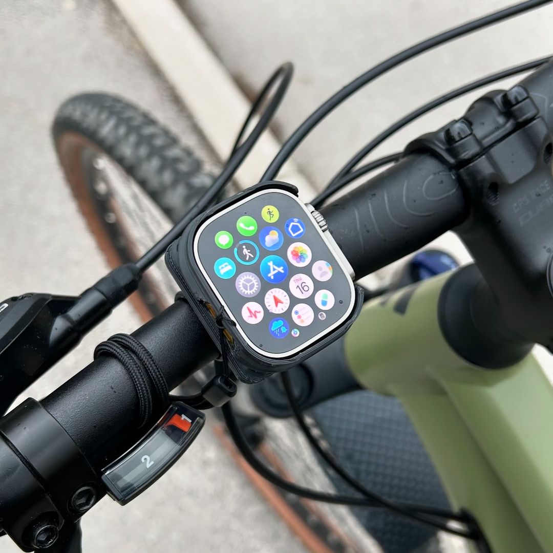 The Apple Watch Bike Mount on a bike